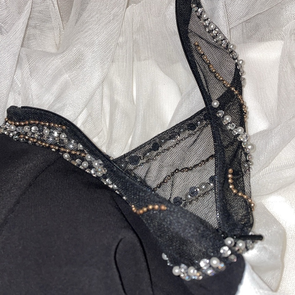 Stacy Sklar women dress 7 medium black white tulle rhinestones pearl prom formal - Picture 8 of 11